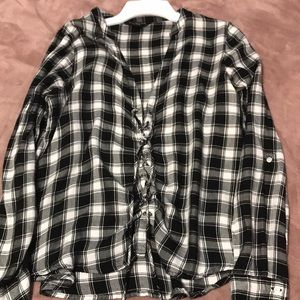 Express black and white plaid blouse